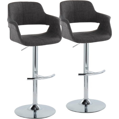 Vintage Flair Adjustable Swivel Bar Stool in Chrome & Charcoal Fabric (Set of 2)